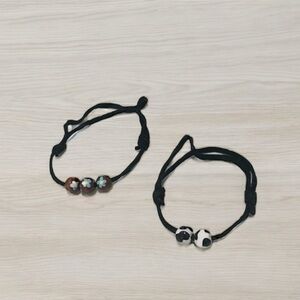 Leather Band Adjustable Handmade Bracelets Set Of 2 - Cow Print and Blue flowers